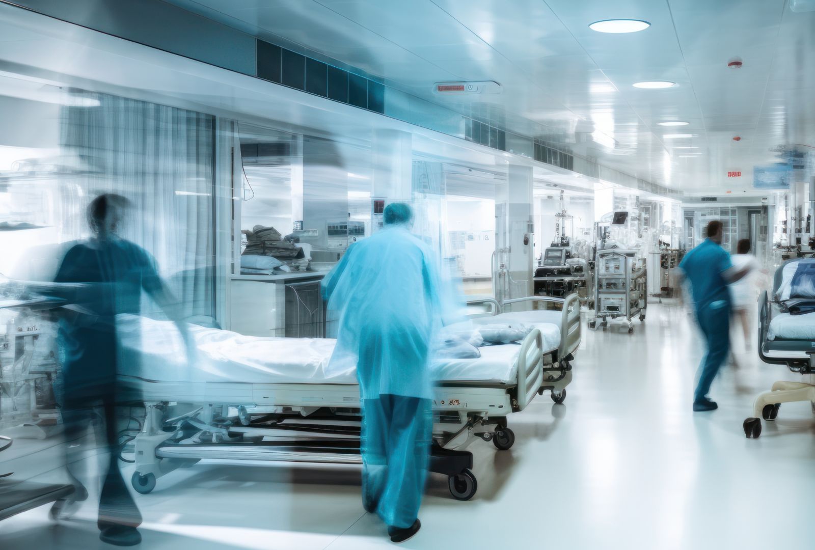 A blurry image of a hospital room