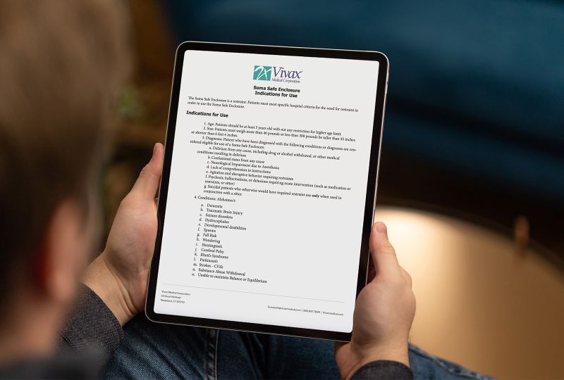 Vivax Soma Safe Enclosure Indications for Use PDF on a tablet